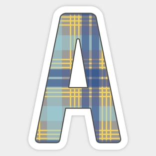 Monogram Letter A, Blue, Yellow and Grey Scottish Tartan Style Typography Design Sticker